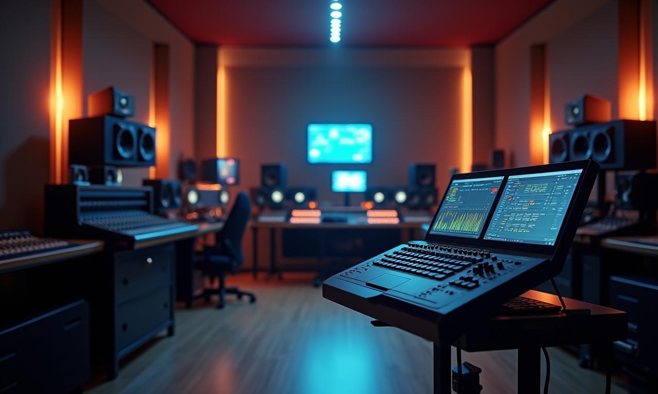 Atmospheric shot of a professional recording studio.
