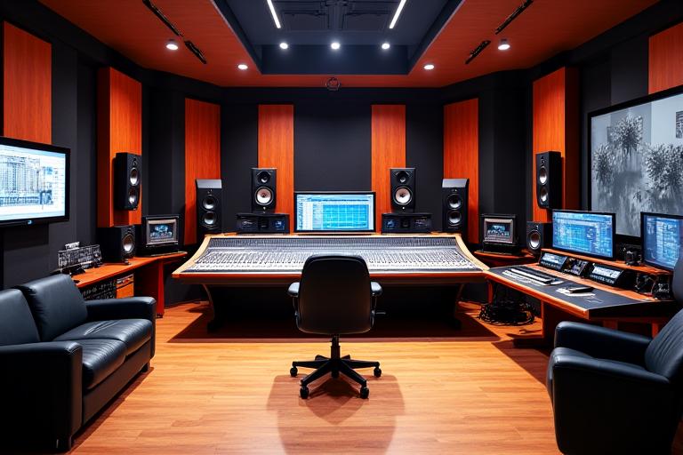 The main control room at Southern Soundscapes Media with a large mixing console.